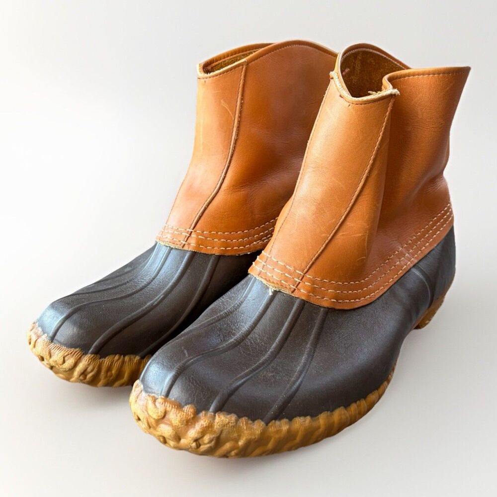 VTG L.L. Bean Maine Hunting Shoes Brown Leather Boots Size 12 LL Bean